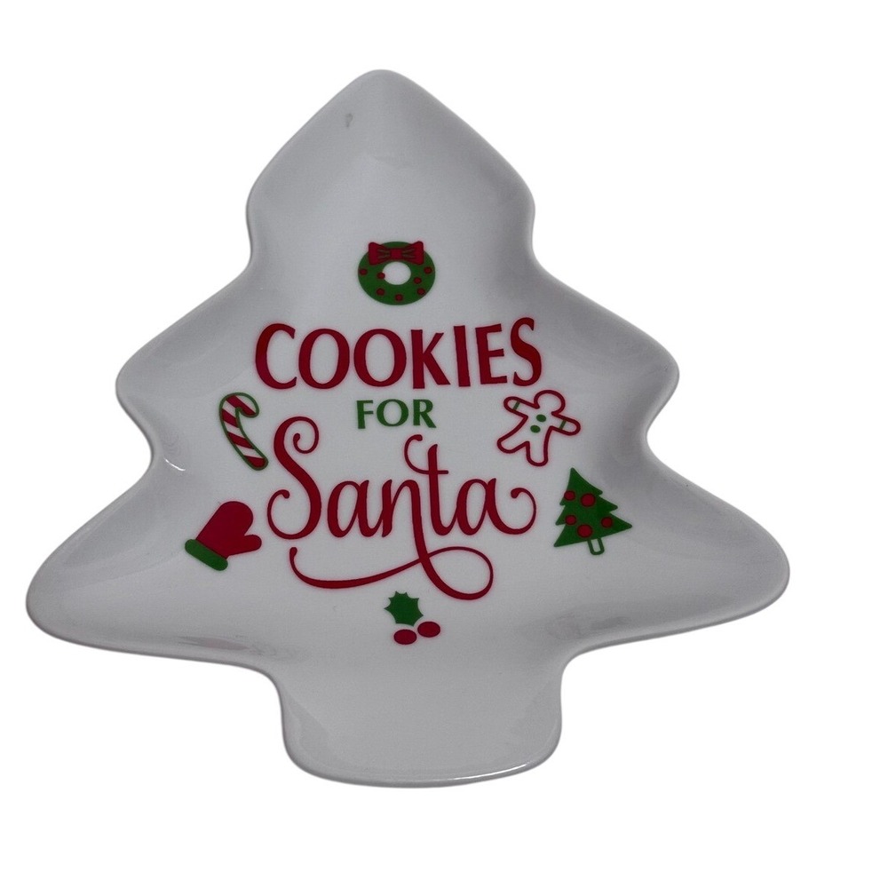 Dat'l Do-It Cookies for Santa Christmas Tree Shaped Ceramic Plate White 8.5in